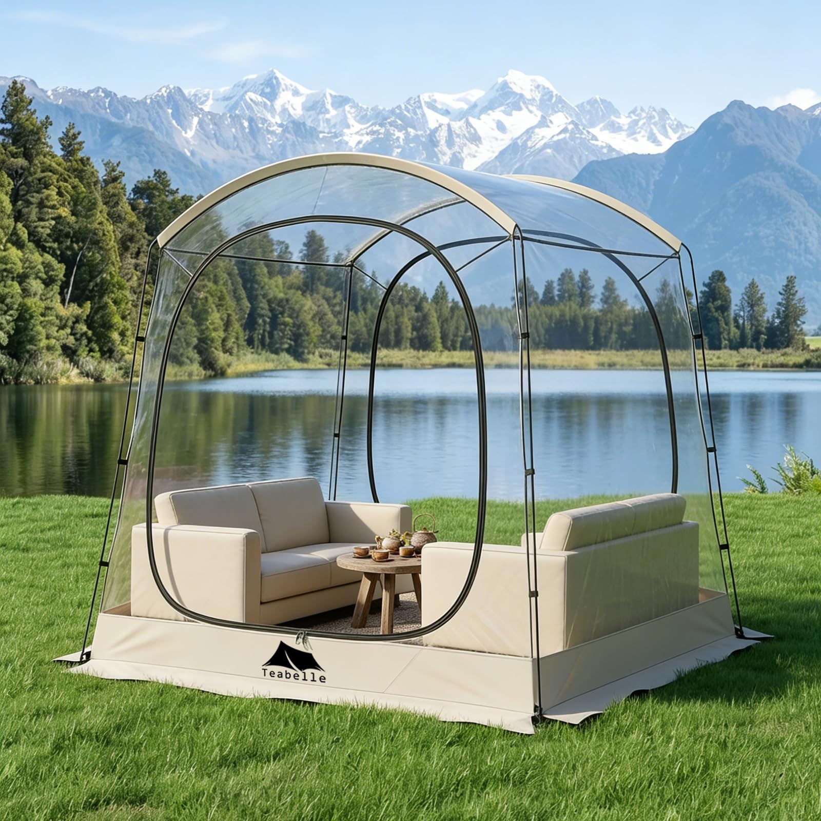Teabelle Pop-Up Bubble Tent, 1-4 Person Transparent Outdoor Shelter with 540°View, Waterproof Outdoor Pod with Floor Mat, Clear Tent Camping Shelter for Watching Sports, Camping, Fishing