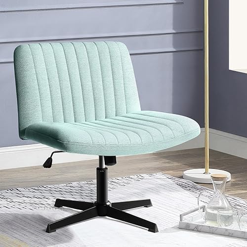 Miniatura 19 de PUKAMI Silla cruzada sin brazos, silla de escritorio de oficina con patas cruzadas, sin ruedas, tela acolchada moderna, giratoria, altura ajustable,