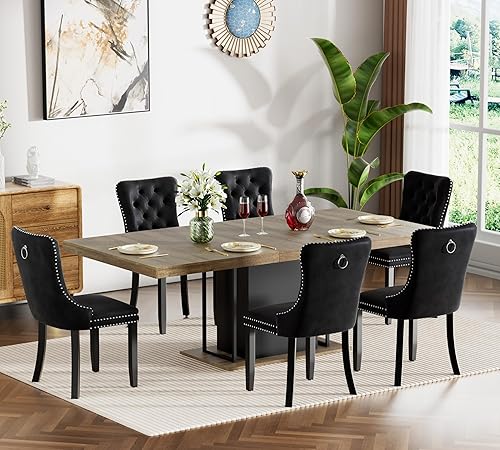 Miniatura 31 de HomVent Juego de mesa de comedor expandible para 6 personas, juego de mesa de comedor extensible de 63 a 79 pulgadas con sillas de terciopelo con