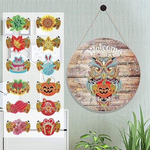 Miniatura 8 de ZSNUOK Letrero intercambiable con pintura de diamante de bienvenida para porche delantero, 5D con forma especial de taladro de diamantes de