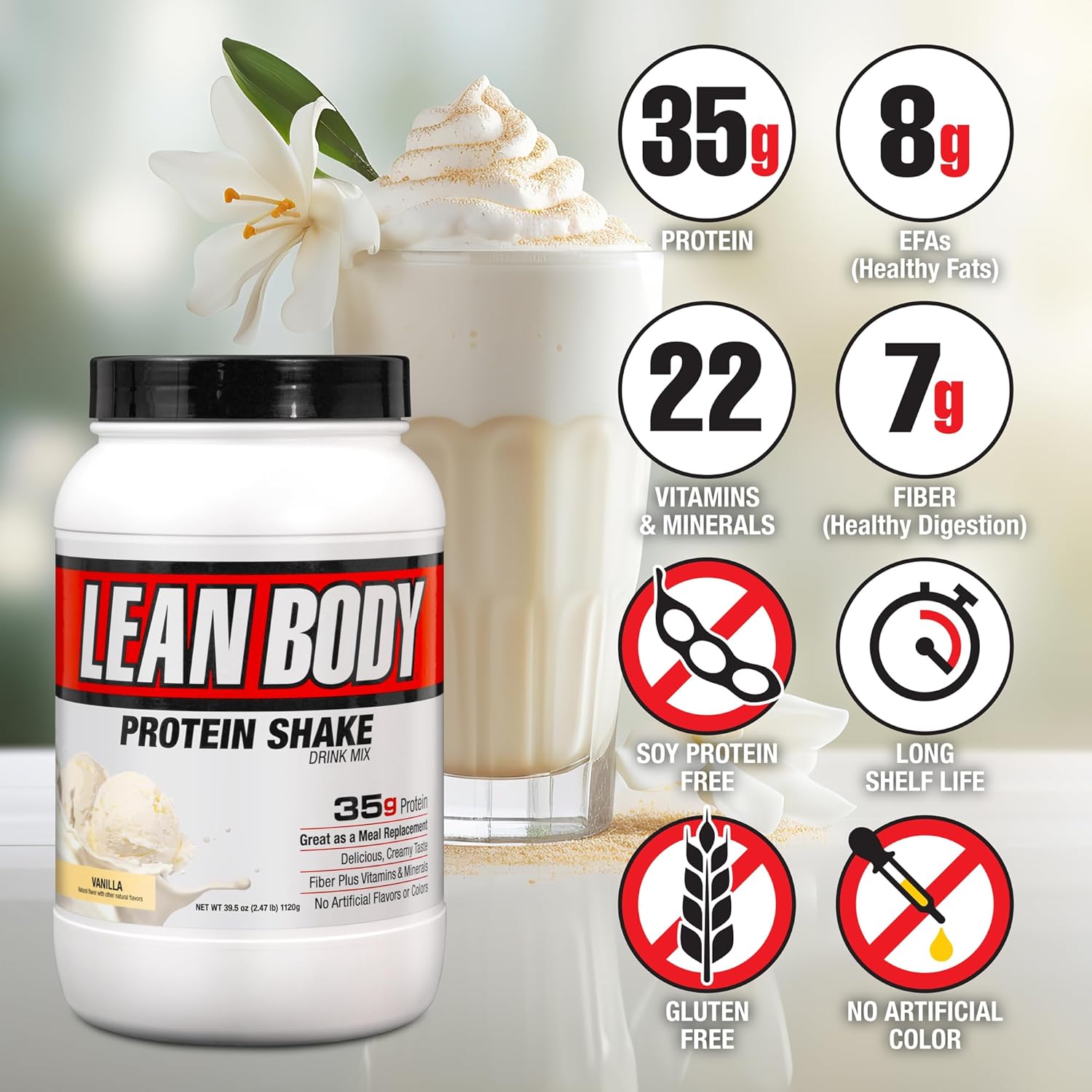 Labrada Nutrition Lean Body Hi-Protein Meal Replacement Shake, Vanilla, 2.47-Pound Tub Packaging May Vary