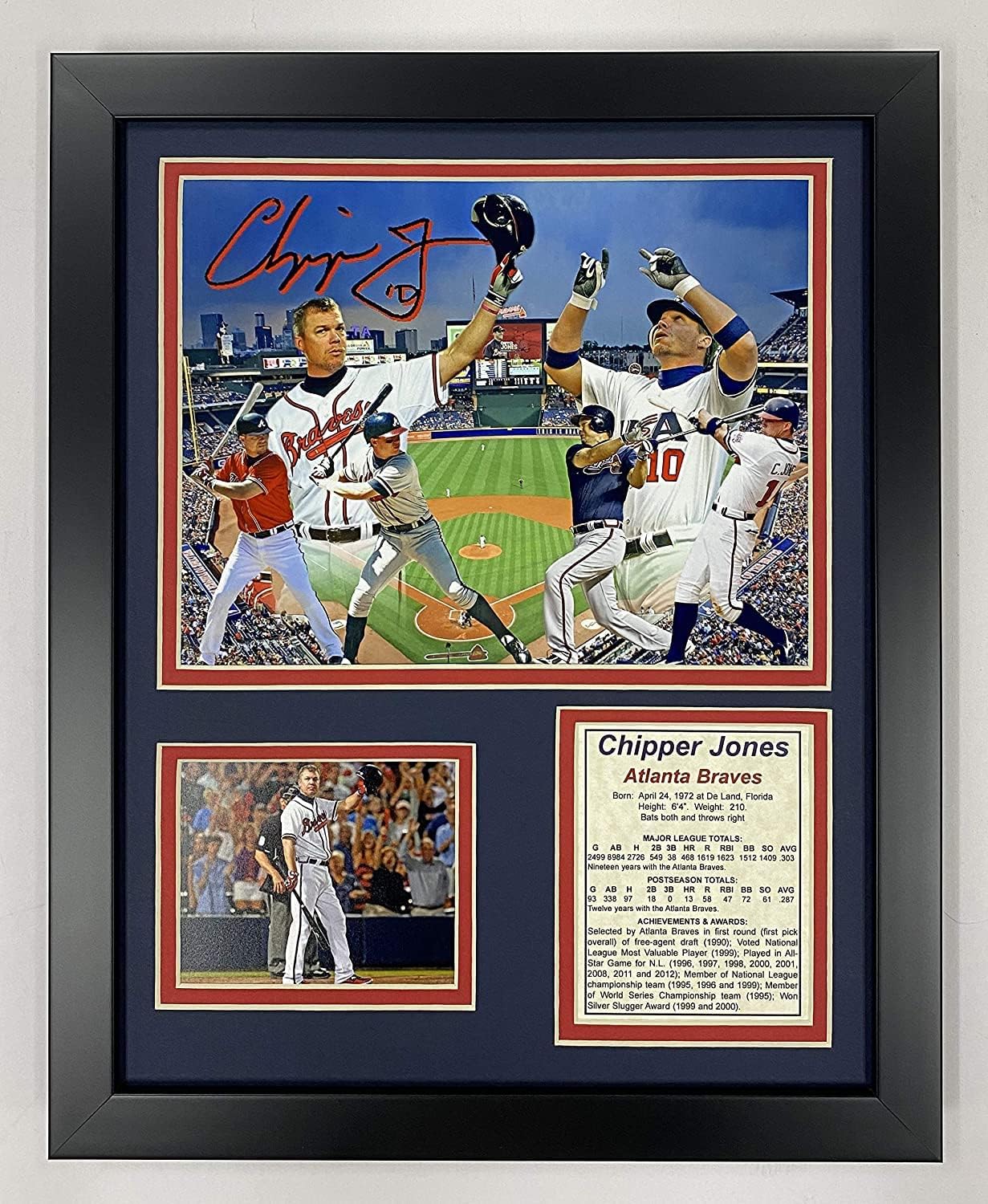 Legends Never Die Chipper Jones- Atlanta Brave and Team USA Legend Collectible | Framed Photo Collage Wall Art Decor, 11 x 14-Inch