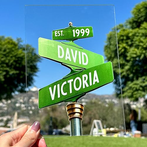 Miniatura 7 de Letrero de calle personalizado de Crossroads para parejas con nombres y fecha, letrero de acrílico personalizado con nombres de pareja, regalos de