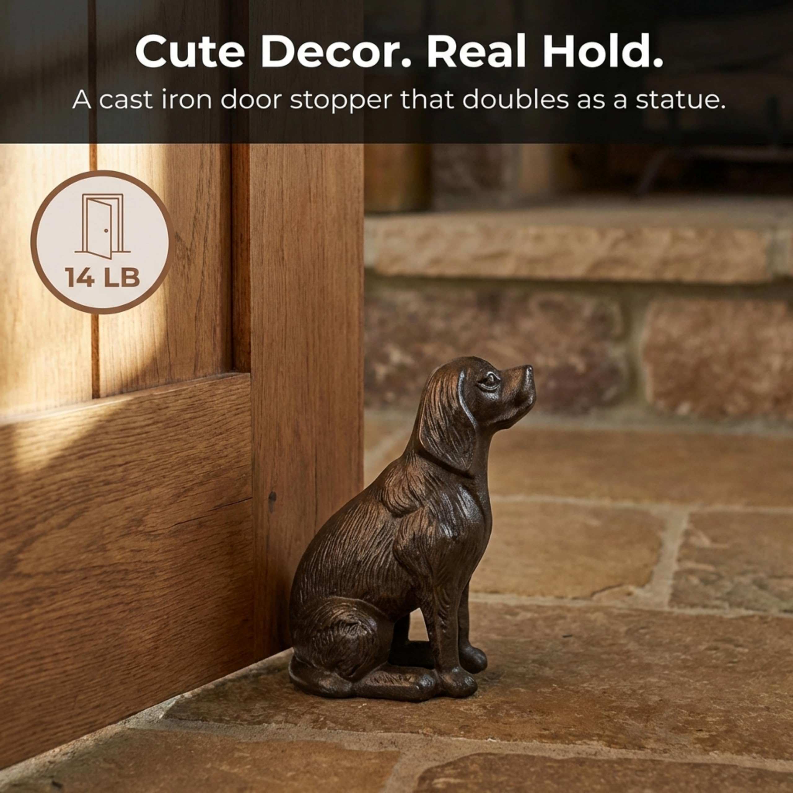 Lulu Decor, Fermaporta decorativo in ghisa, a forma di cane, fermaporta, scultura, statua di cane (nero, 6,4 kg)