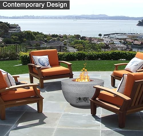 Miniatura 4 de Kante Hormigón y metal de textura redonda de 25 pulgadas de ancho, para exteriores, ecológico, sin humo, 50,000 BTU de gas propano moderno, con