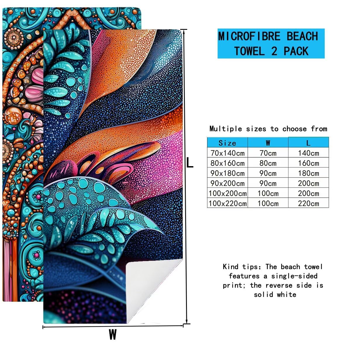 Ręcznik plażowy z mikrofibry, duży ręcznik kąpielowy 100 x 220 cm, zestaw 2 szt. szybkoschnących skandynawskich prześcieradeł kąpielowych, odporne na piasek ręczniki plażowe z mikrofibry do podróży