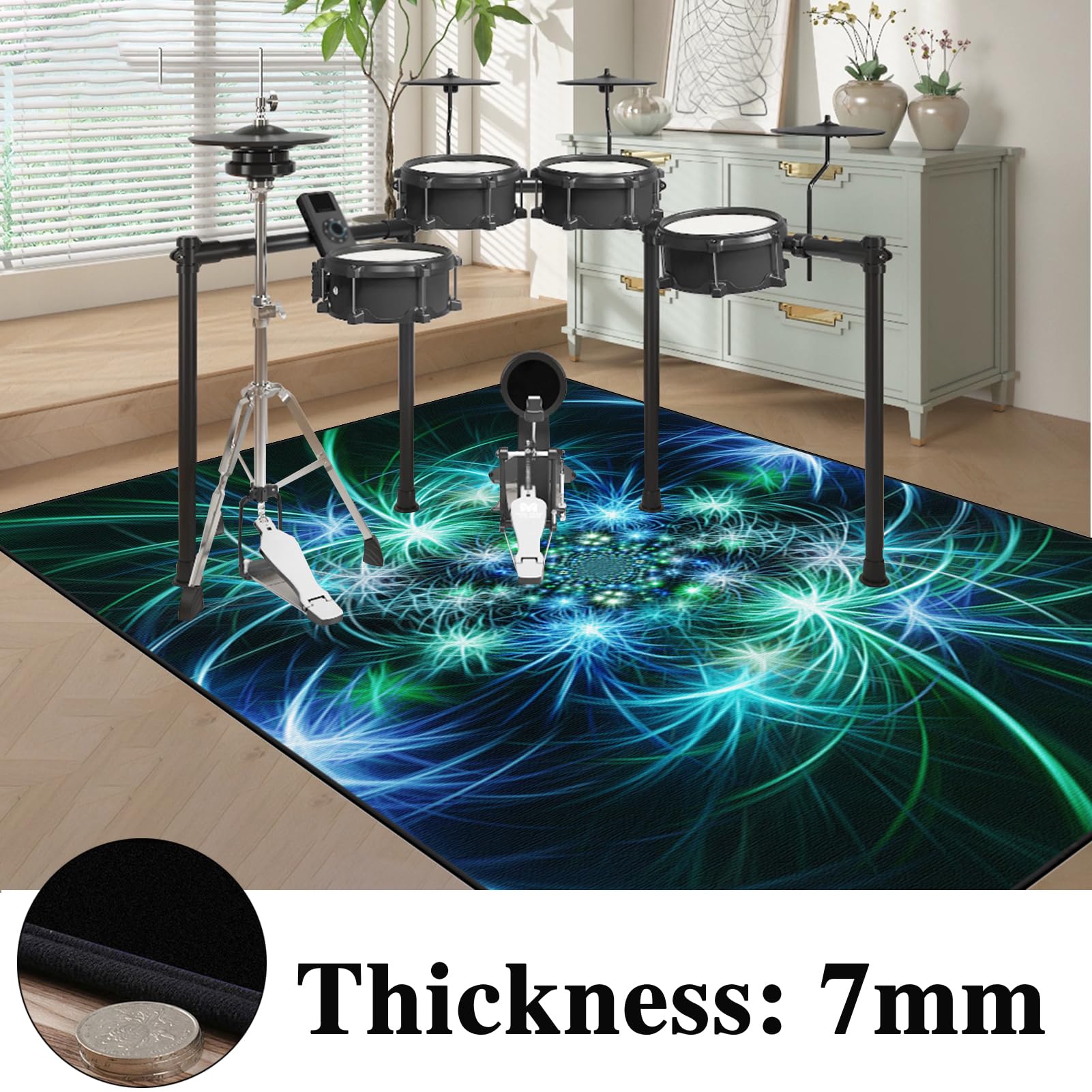 120 x 80 cm Podłogowa dźwiękochłonna mata perkusyjna, profesjonalna mata bębnowa do bębnów elektronicznych i perkusyjnych antypoślizgowa do pokoju muzycznego, mata perkusyjna