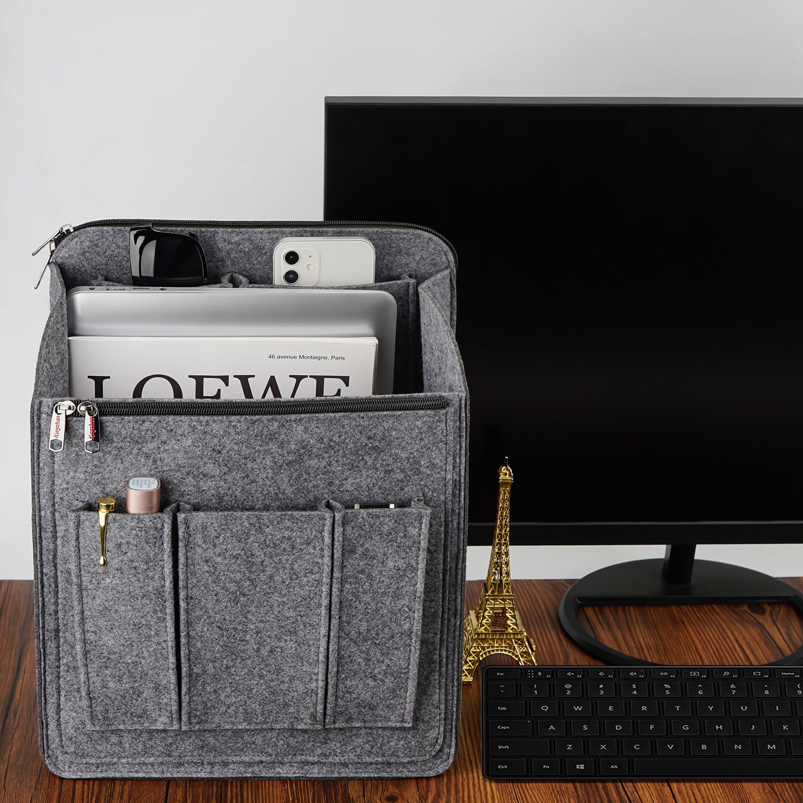Organiseur de sac à dos de grande capacité – Insert de rangement en feutre pour sacs à dos, sacs à dos et sacs de voyage de 25,4 cm + | Design vertical avec fente pour bandoulière et poche