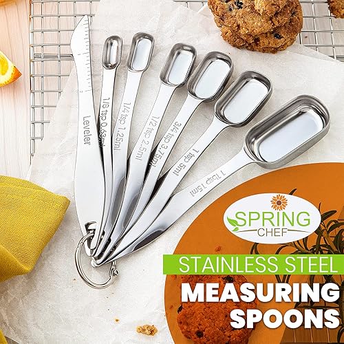 Miniatura 6 de Spring Chef Juego de batidora de masa de acero inoxidable y raspador de banco, cucharas medidoras rectangulares de acero inoxidable y negro, juego