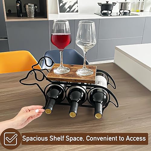 Miniatura 2 de Estante de madera para vino, estante para 3 botellas, soporte para botellas de vino pequeño, negro moderno para el hogar, cocina, bar, estante de