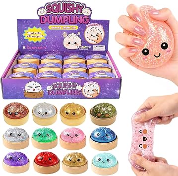 12PCS Dumpling Squishy Glitter, Mini Real Bun Mystery Dumpling Stress Relief Set Pack, Slow Rising Dumpling Stress Balls for Adults
