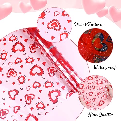 Miniatura 4 de DERAYEE Rollo de papel de celofán de corazón de San Valentín, 100 pies x 16 pulgadas, papel de regalo de celofán transparente para flores,