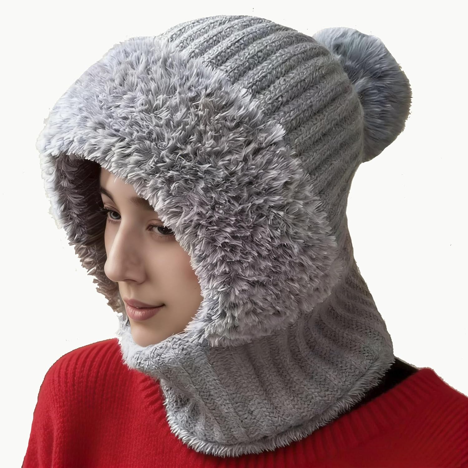 Upgrade Upgrade 3 in 1 Beanie Hat with Scarf and Mask,Womens Knit ski mask Fleece Lined Winter Scarf - Image 4