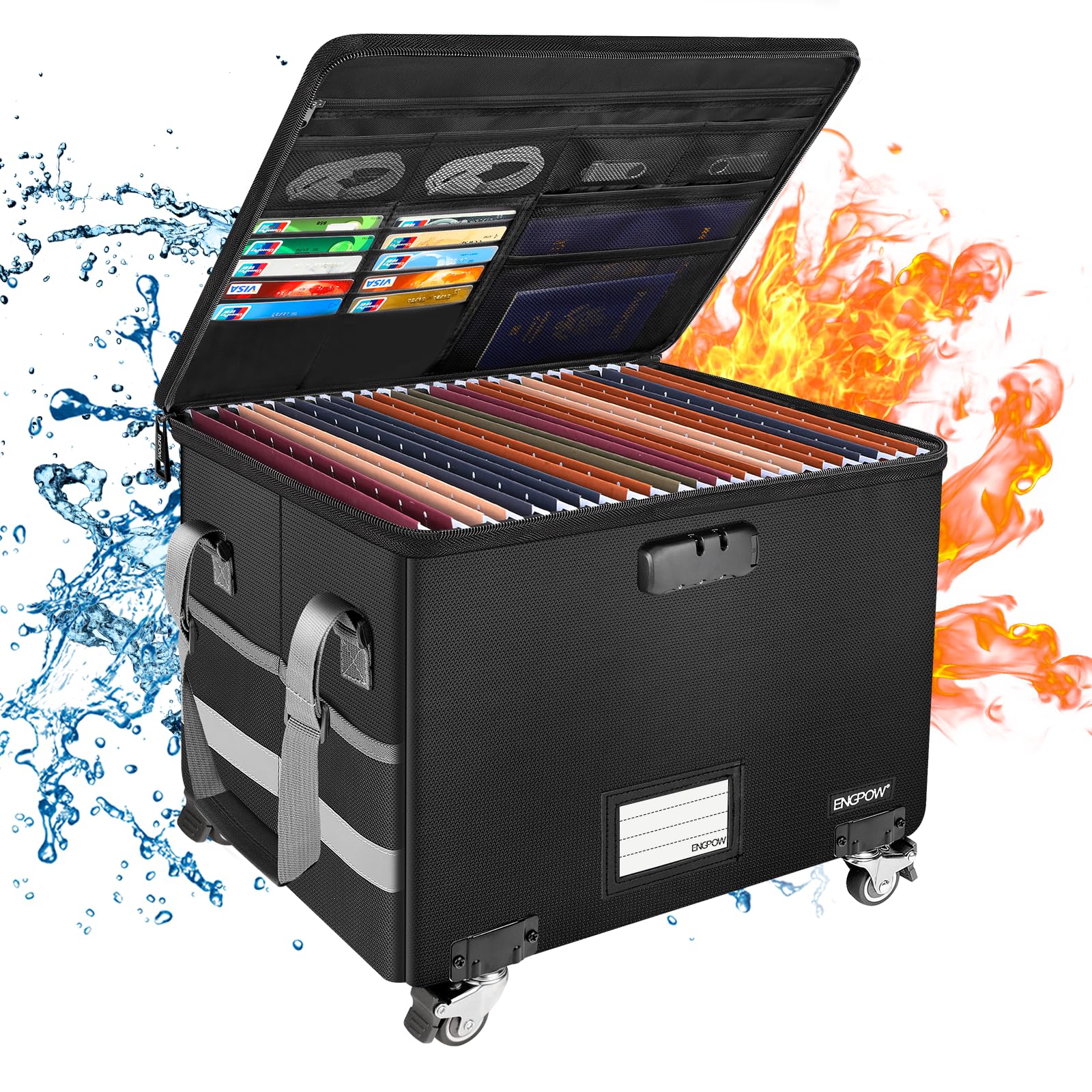 Buy ENGPOW Fireproof Document Box on Wheels Filing Box Lockable