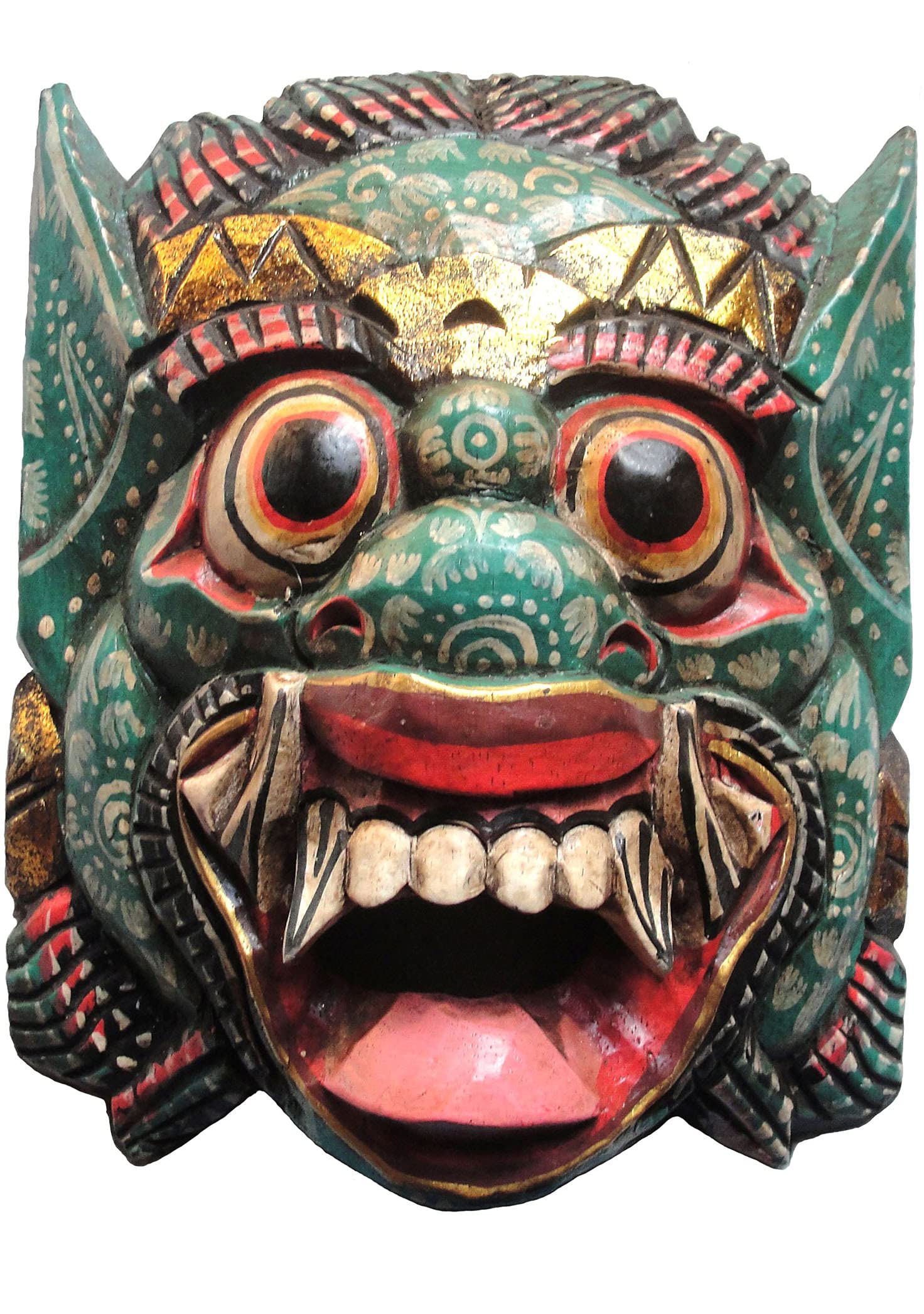 SAWA Holzmaske Barong II, ca 21-23 cm Wandmaske (grün Creme)