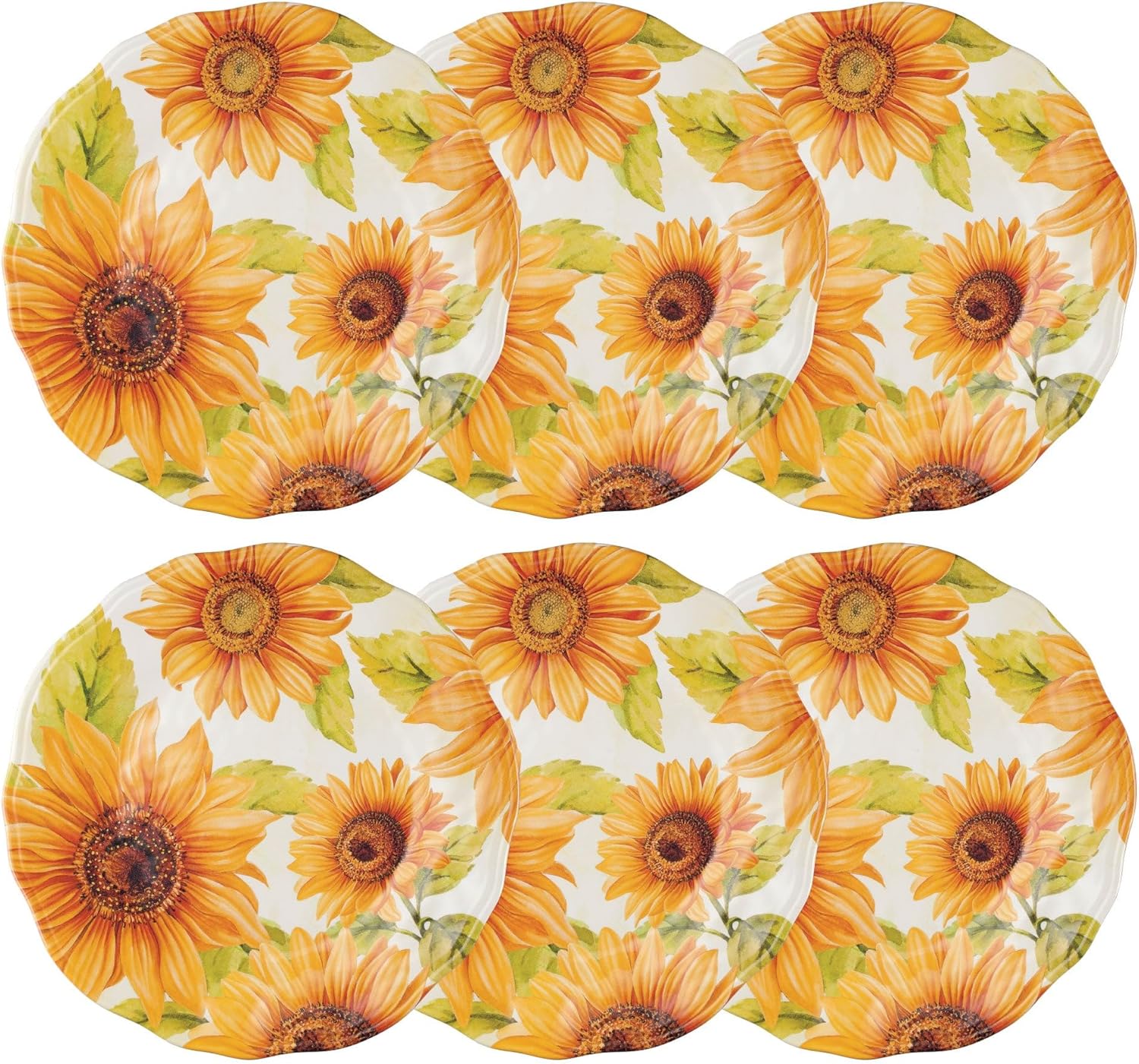 UPware Magnolia Melamine Dinner Plate Set, Flower Shaped Plates for Main course, Pasta, and Salad, BPA-Free, Dishwasher Safe, Green, 11 Inch, Set of 6