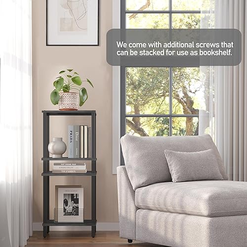 Miniatura 112 de TUTOTAK TB01BK035 - Mesa auxiliar, mesita de noche con estante de almacenamiento de 2 niveles, para espacios pequeños, 2 unidades Negro,Marrón,Gris