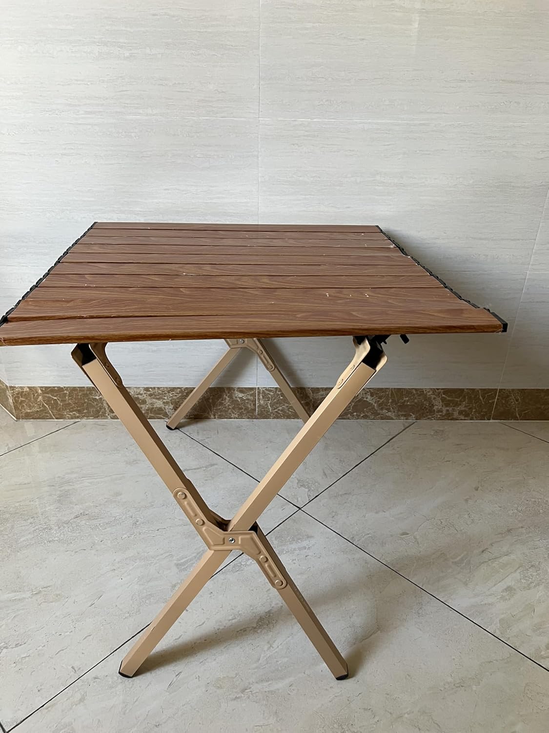 HKJUGLANS Outdoor Furniture Folding Camping Table with Wood Table Top, Beach Table for Sand,Prefect for Outdoor, Picnic, BBQ, Cooking, Festival