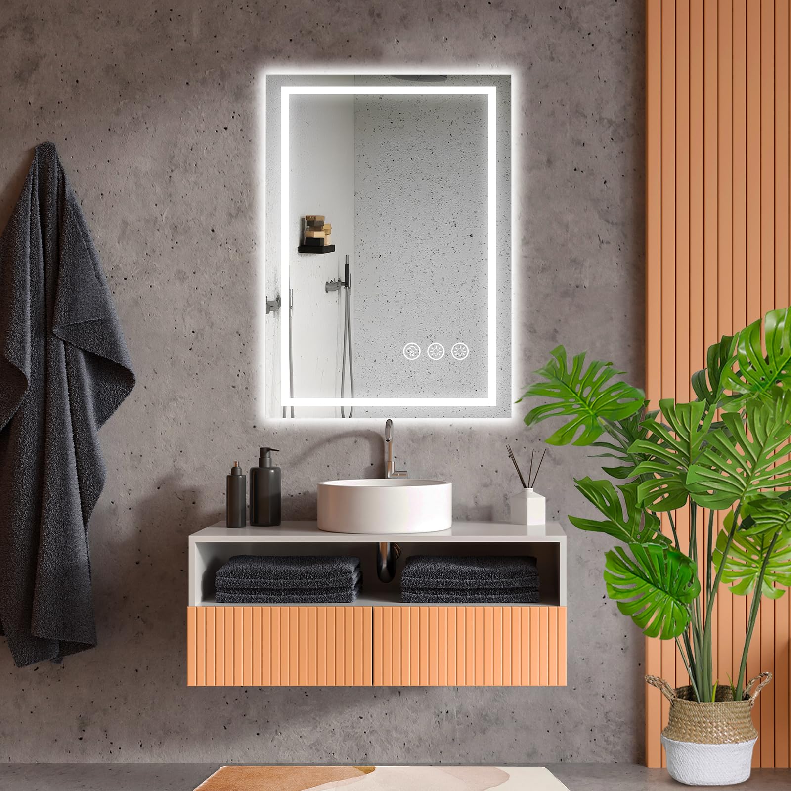 Espejo Baño con Luz 50x70cm LED Antivaho Regulable 3 Colores Luz Función Memoria