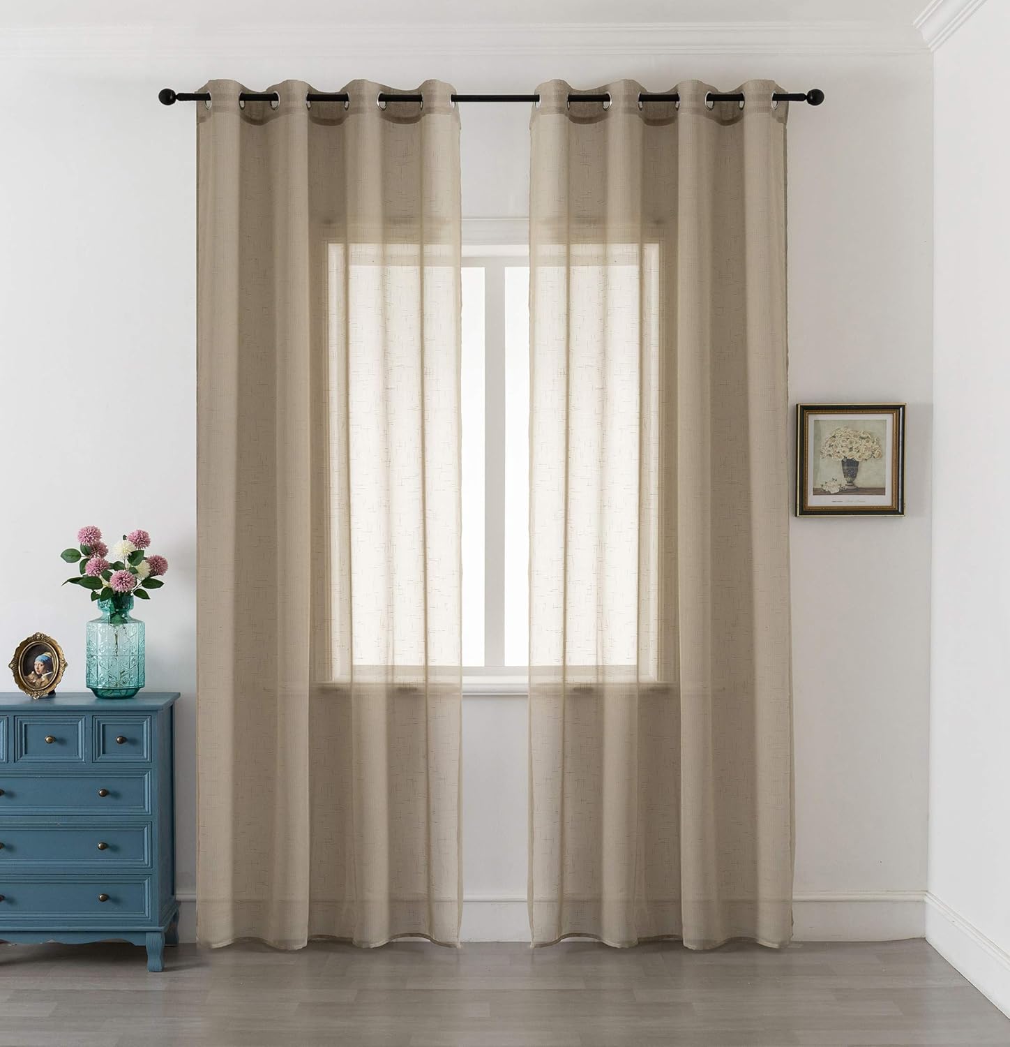 GIRASOLE HOME Coppia Tende Voile Semitrasparenti Effetto Lino Tenda per Soggiorno Camera Balcone Finestra e Interni 2 Pannelli con Occhielli (Bianco, 140x290cm