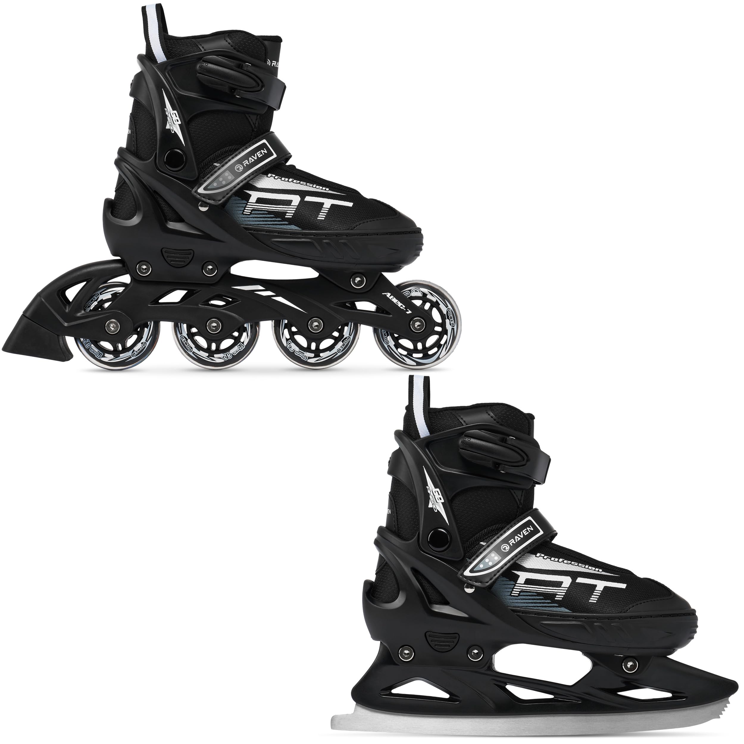 RAVEN Profession Inlineskates Inliner für Kinder und Erwachsene OPTIONAL 2in1 mit Schlittschuhen verstellbar