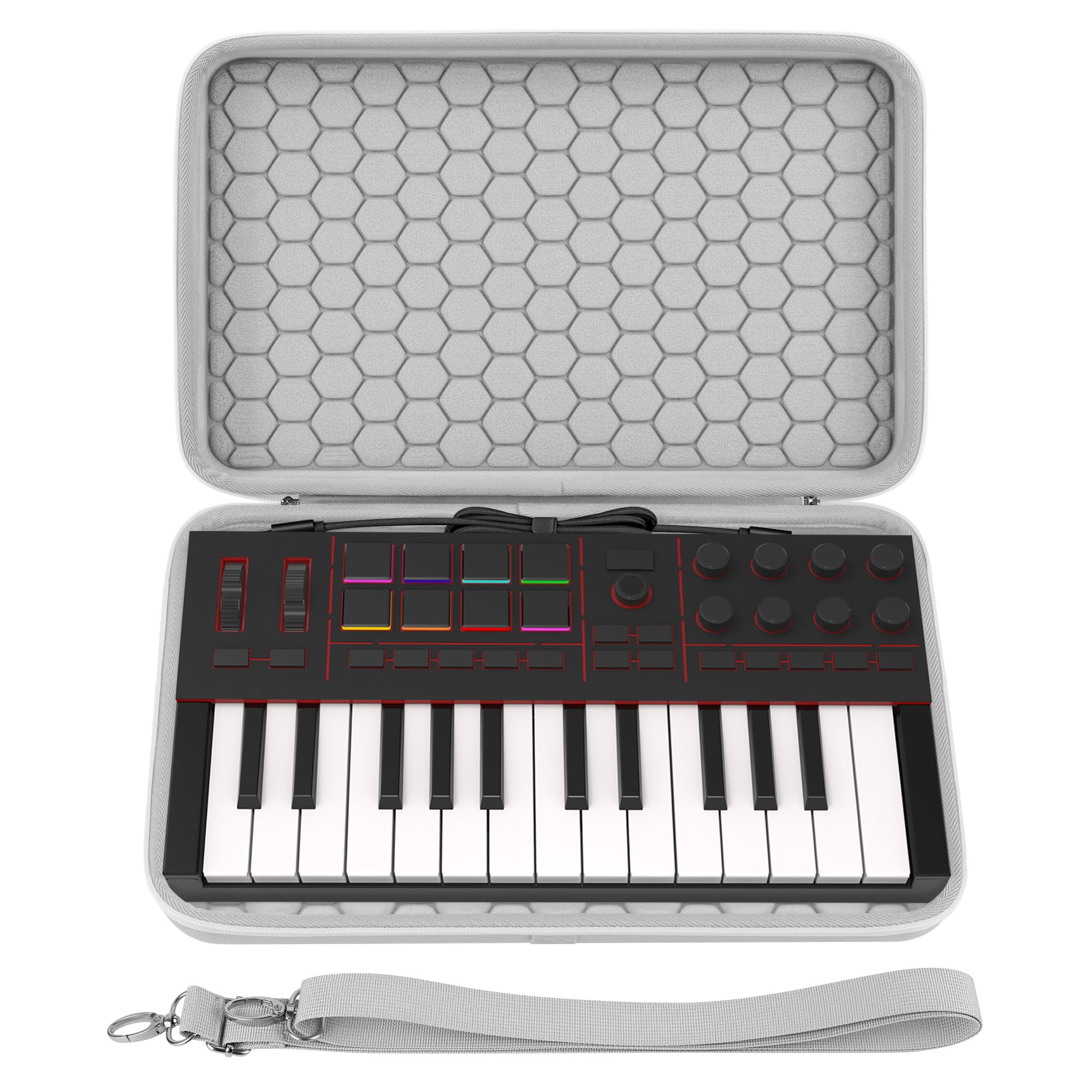 Etui do interfejsu audio Geekria, kompatybilne z Akai Professional MPK Mini IV, przenośna torba podróżna z twardą skorupą EVA (jasnoszara)