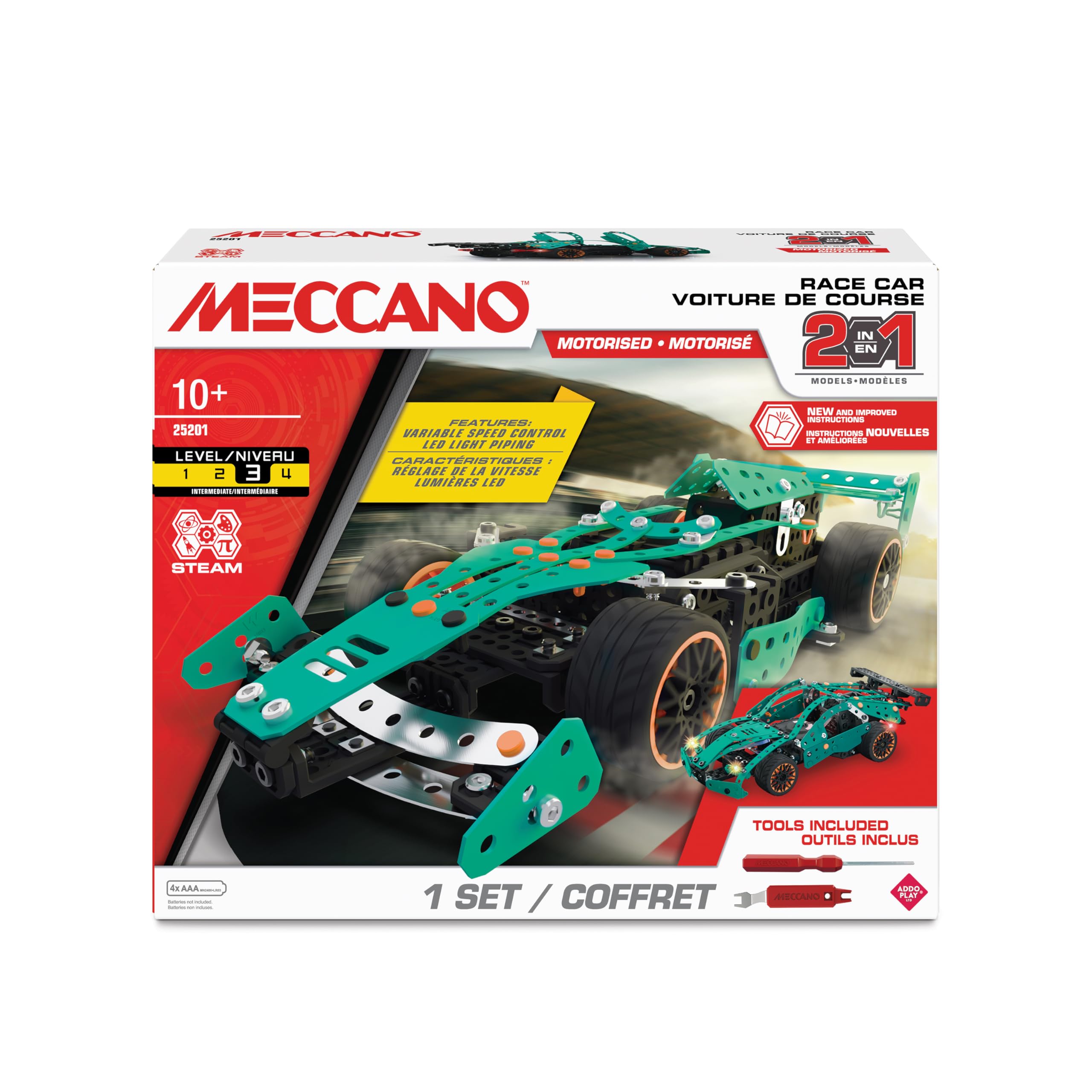 Meccano 2-in-1 Race Car Construction Set For Children From 10 years And Over Construction Tiys Kids Building Kit STEM Learning Actity Girls Boys Gift Build It Yourself