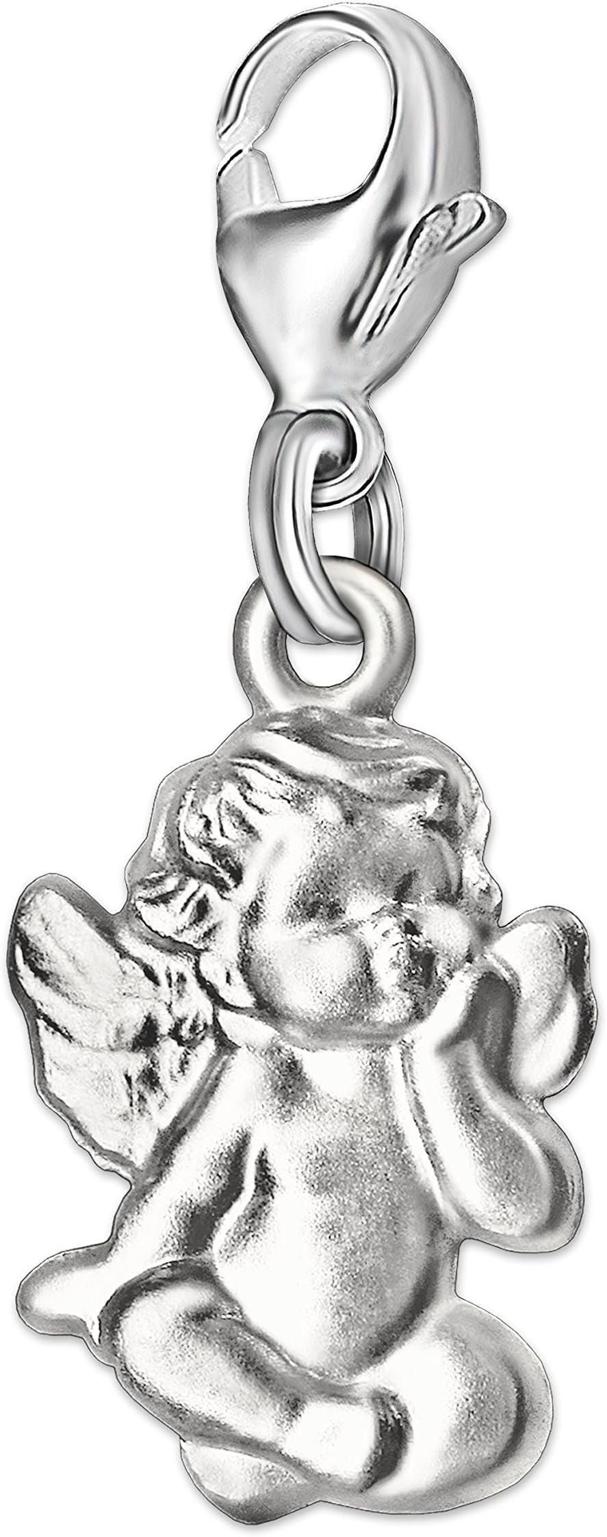 CLEVER SCHMUCKSilver Ladies Charm Pendant Little Angel in Tailor's Seat 12 mm Satin Matte 925 Sterling Silver for Charm Bracelet, Charm Bracelet in Gift Box, Sterling Silver, No gemstone.