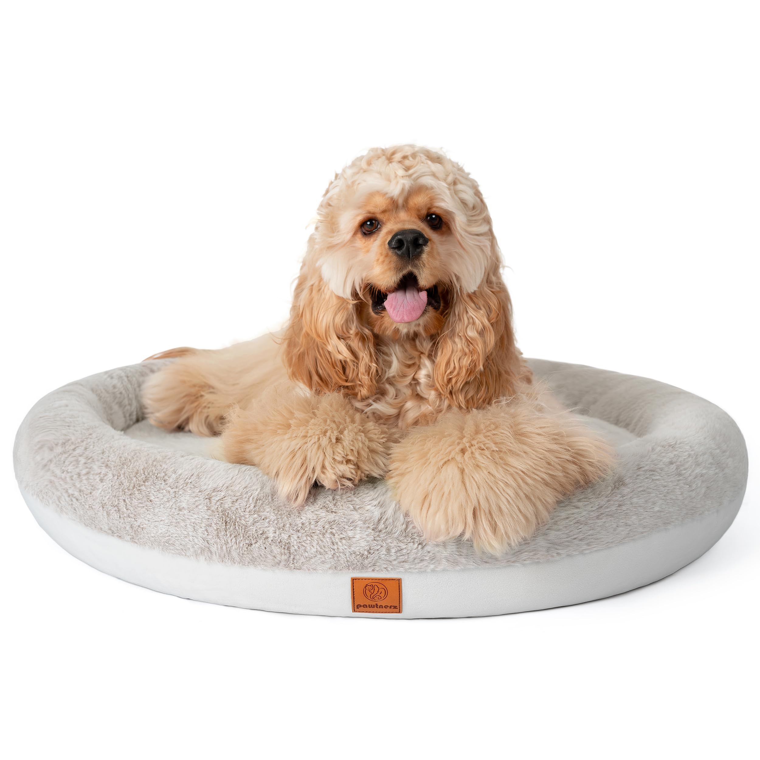 pawtnerz Round Donut Dog Bed – Luxury Orthopedic Dog Beds with Memory Foam – Calming Bolster Pet Bed, Water-Resistant, Washable Plush Cover, Premium