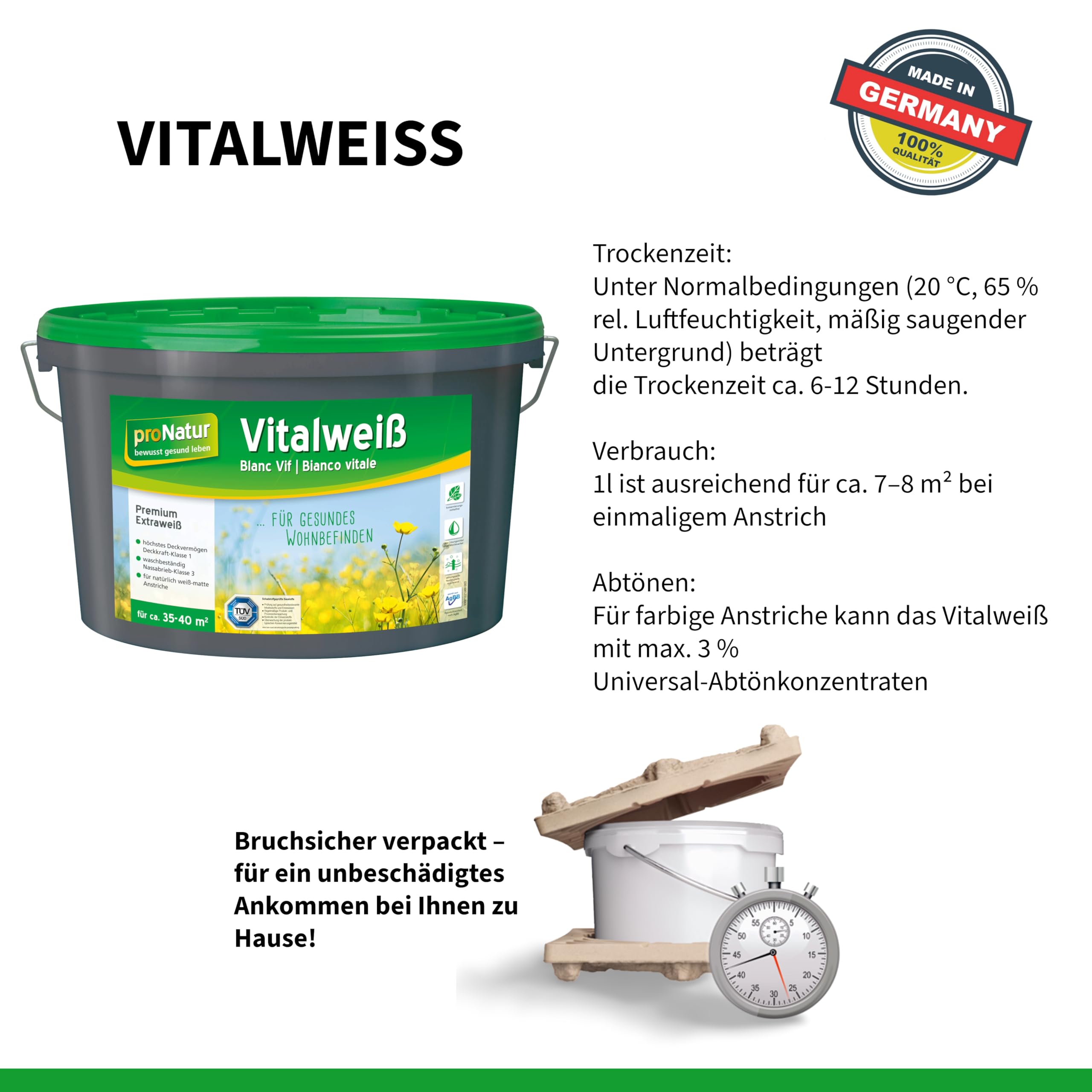 Baufan proNatur Vitalweiß 5 l | Pittura ai silicati per interni | Alta qualità | Tonalizzabile | Senza solventi, plastificanti e conservanti | Imballo resistente