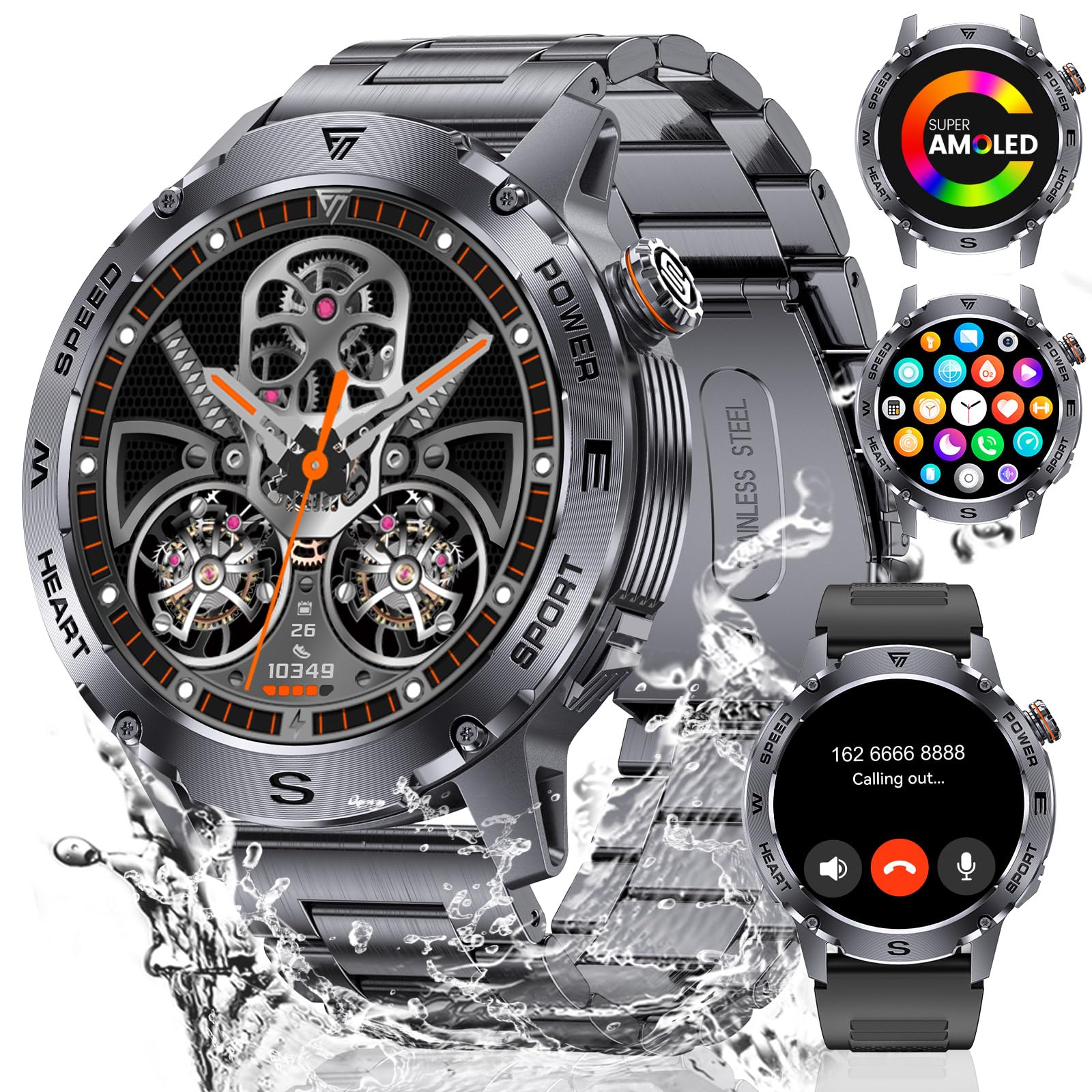 SUNKTA Smart Watches for Men(Answer/Dial Calls),1.43'' AMOLED Screen Smartwatch,460mAh Battery,5ATM Waterproof/120 Sports Modes Fitness Watch with Heart Rate/SpO2/ Sleep Tracker for Android/iOS