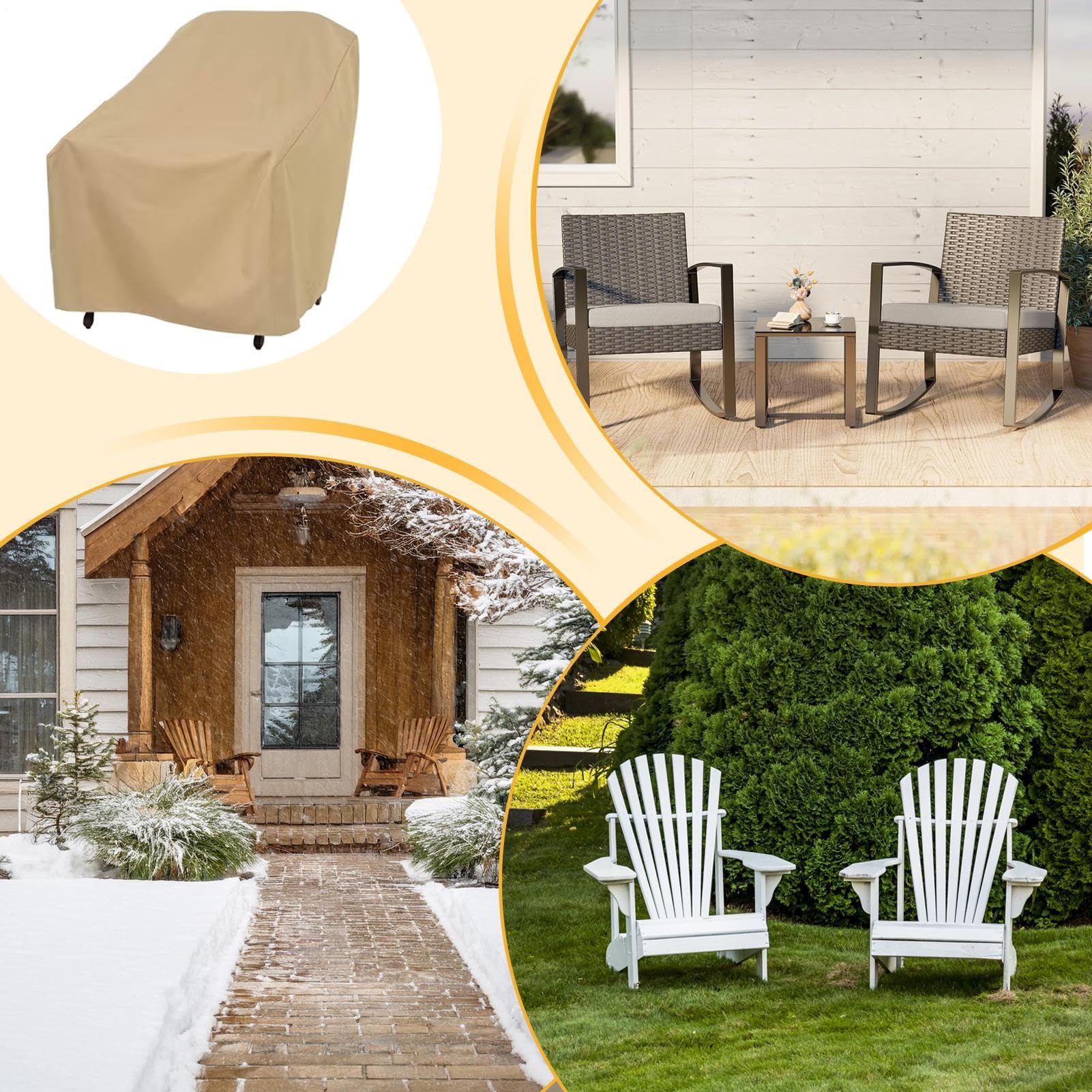 Coprisedia da esterno per patio, impermeabile, antipolvere, antivento, tessuto in poliestere 210D, regolabile, vestibilità sicura, , casa, hotel, balcone, 81 x 80 x 80 cm, beige, 2 pezzi