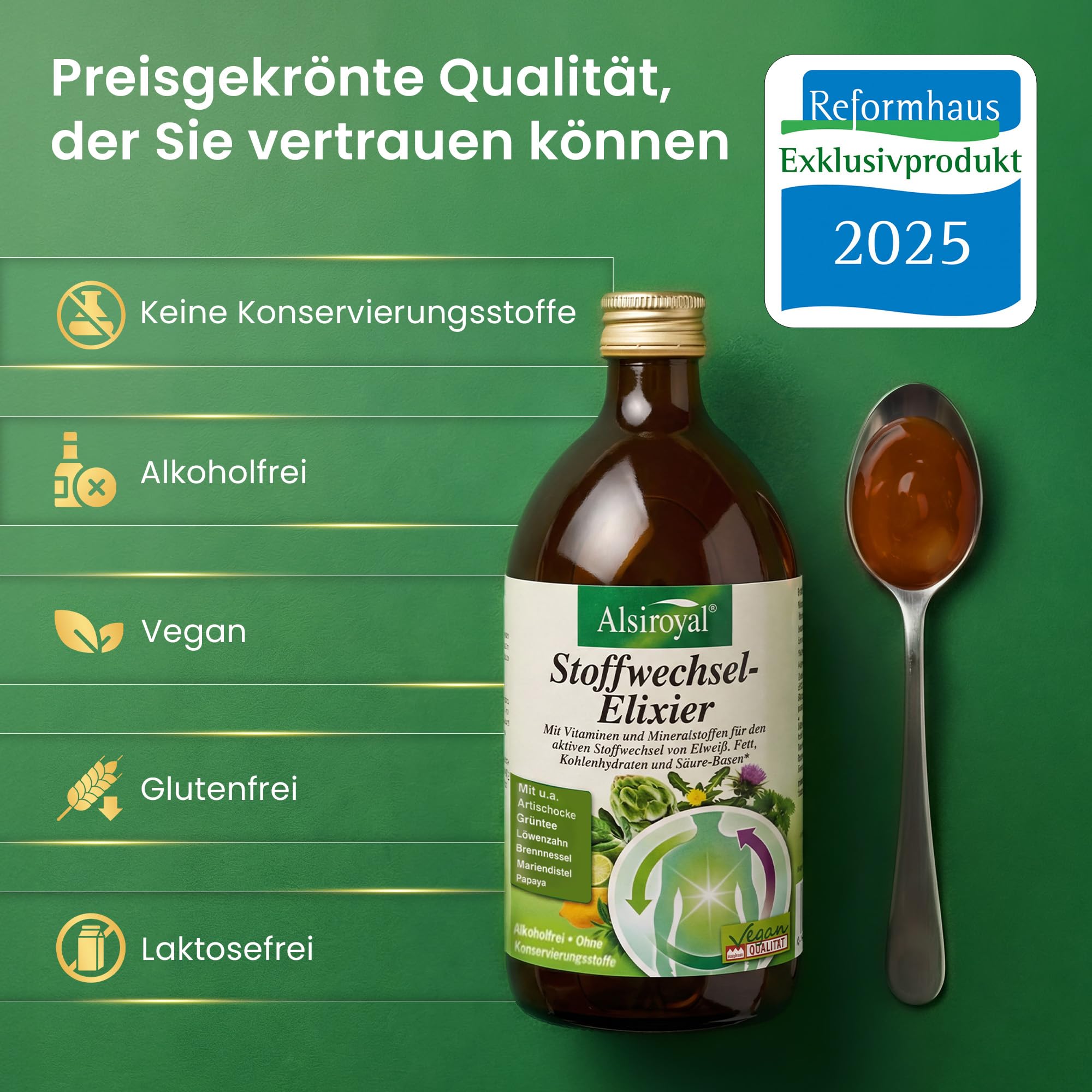 Alsiroyal Stoffwechsel Elixier - 520 ml - flüssiges Nahrungsergänzungsmittel mit Vitaminen Mineralstoffen und Pflanzenextrakten - fruchtiger Geschmack