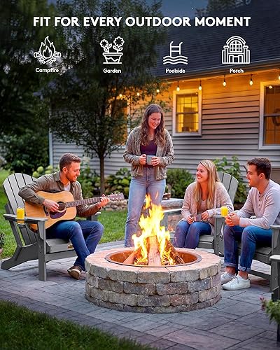 Miniatura 8 de SERWALL - Juego de sillas Adirondack plegables de 2 para patio, jardín, exterior, hoguera - Gris espacial