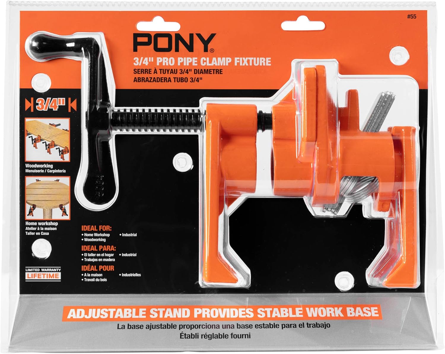 PONY 55 Pro Pipe Clamp, Fixture for 3/4-Inch Black Pipe - Jorgensen Pony Clamp - 