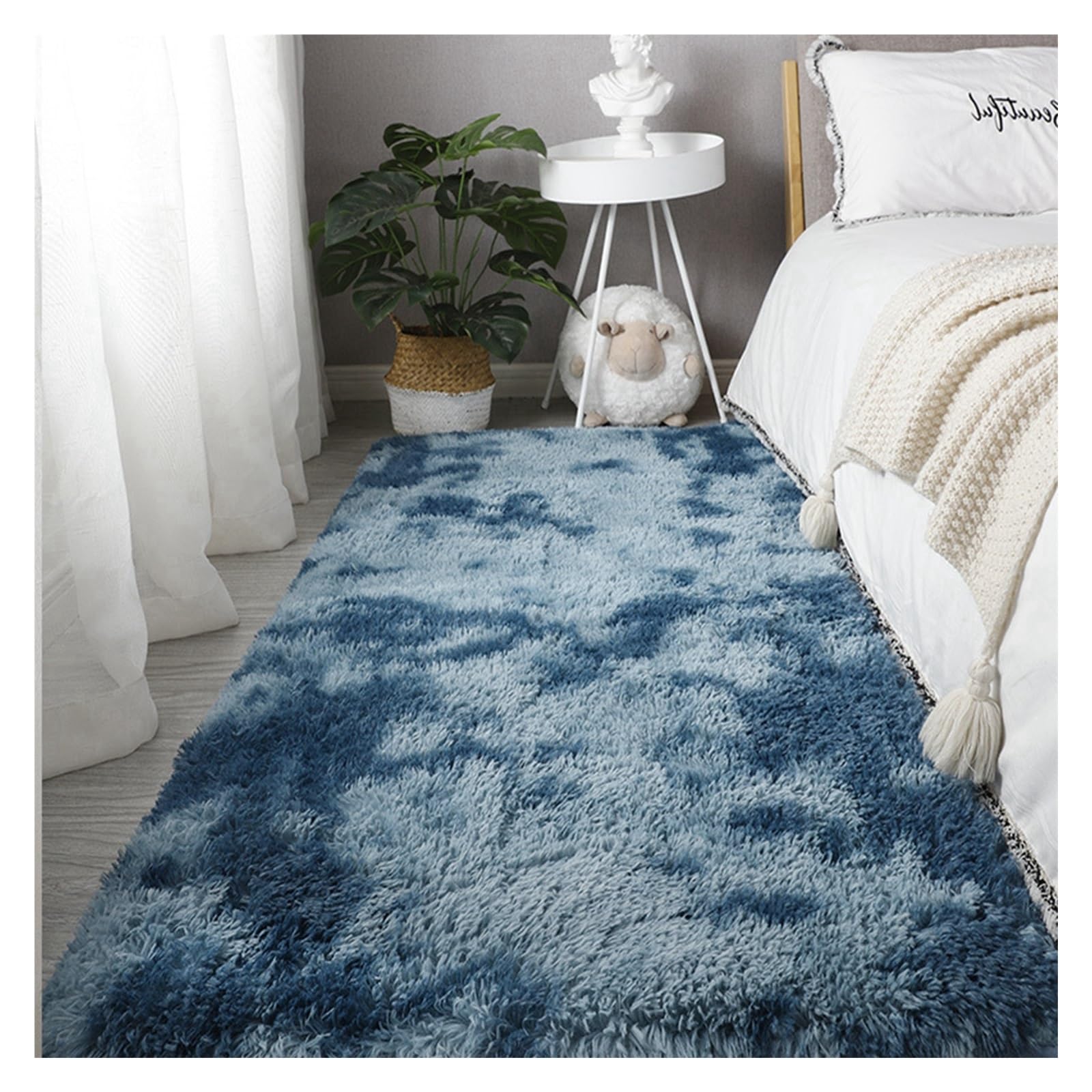 GOUSANG Rugs Living Room 80 x 110 cm Decorative Rug Hallway Entrance Indoor Fluffy for Sofa Home Room Hallway Kitchens, Navy Blue