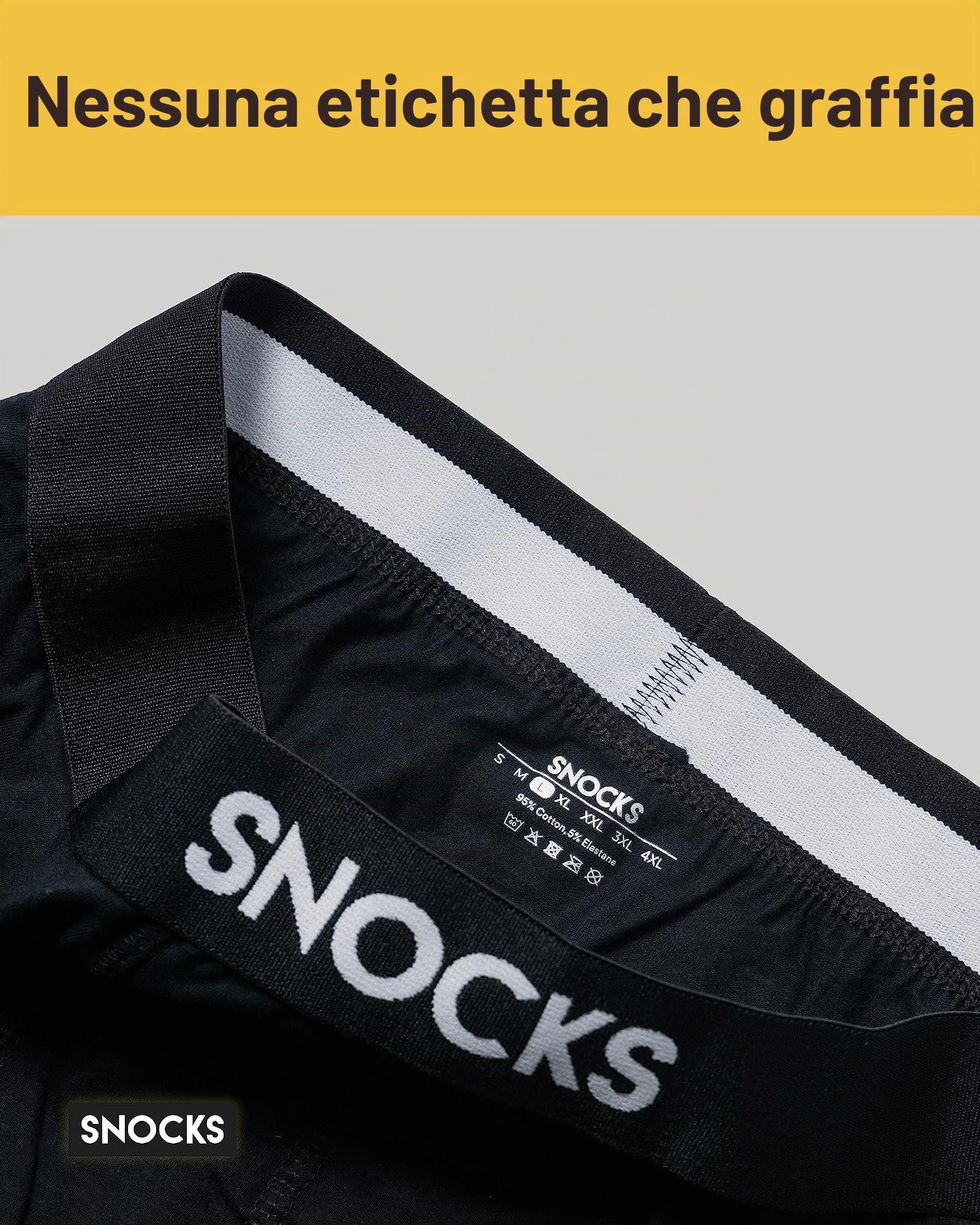 Snocks Pacco 6 Boxer Uomo Cotone Bio Elasticizzato - Mutande Uomo Senza Etichette Irritanti - Boxer Pack - Nero - 5XL