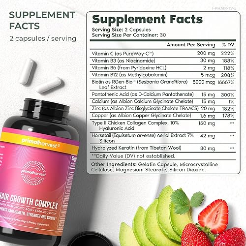 Miniatura 8 de Primal Harvest Vitaminas para el crecimiento del cabello crecimiento del cabello para mujeres y hombres 60 píldoras para el crecimiento del cabello