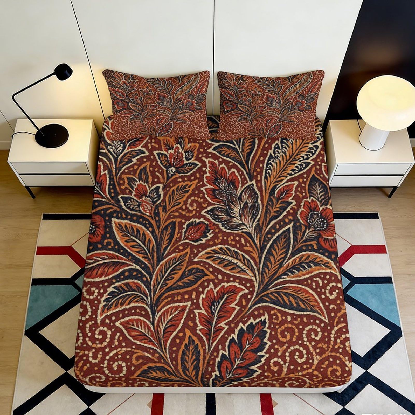 Jqzkxnhpbr Style-9 3D Printed Botanical Floral Fitted Sheet Microfiber Soft Rust Leaf Mattress Cover For Bedroom Guest Room Decor 90X200x25cm