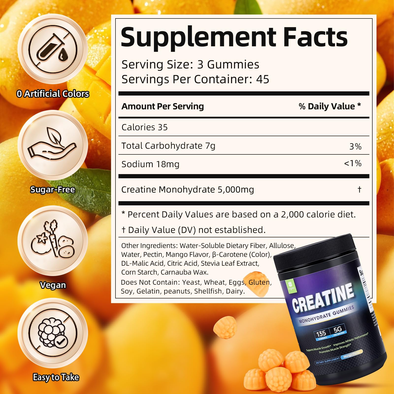 Creatine Monohydrate Gummies 5000mg for Men Women Mango 135 Count — Amazon image 3