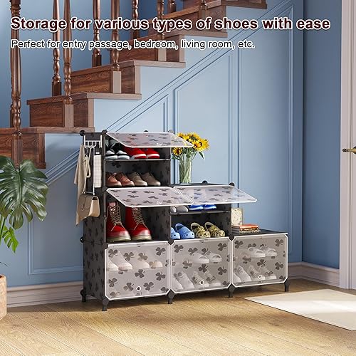 Miniatura 2 de UNKU Zapatero de 6 niveles, armario de almacenamiento de zapatos de 24 pares de estantes de plástico para zapatos, organizador para armario,