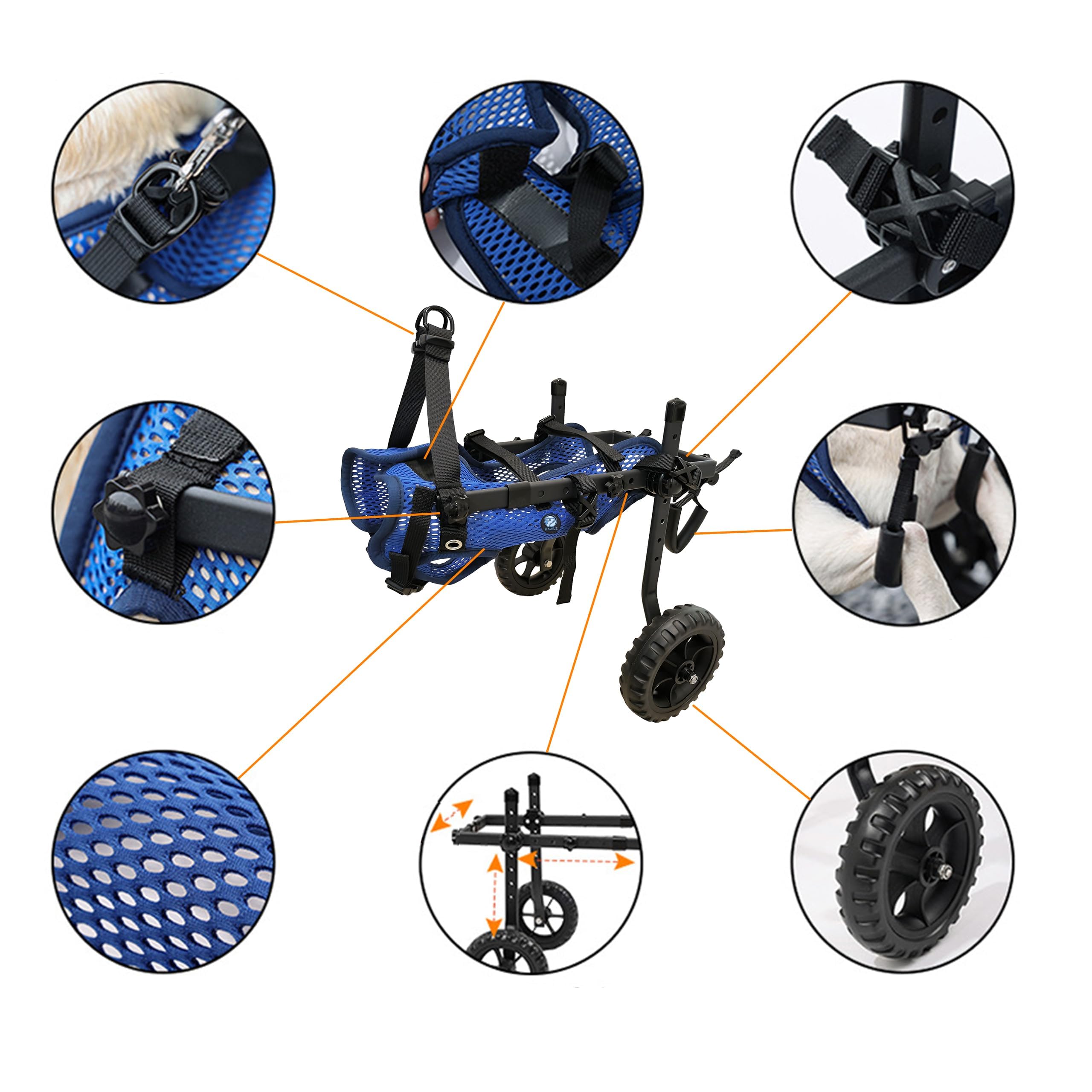 Sillas de Plegables de 2 Ruedas para Perros,Silla de Ruedas de Patas Traseras para Mascotas Pequeñas,Ajustable de Tela de Malla,Azul,S