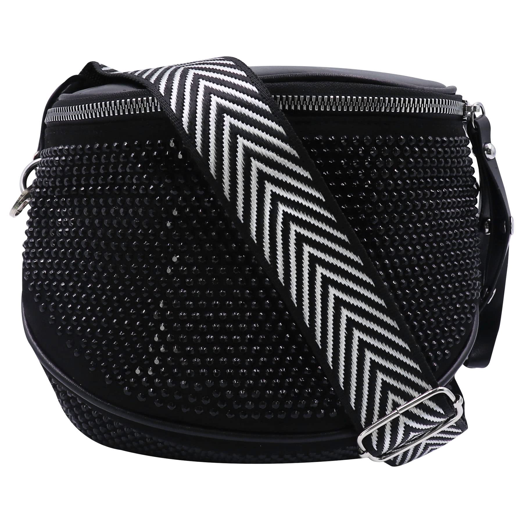 Strass-Hüfttasche, Bauchtasche für Damen und Mädchen, Brusttasche, Crossbody-Gürteltasche, Geldbörse für Party, Club, Reisen, Strand, Schwarz + Reißverschlussriemen, Einheitsgröße