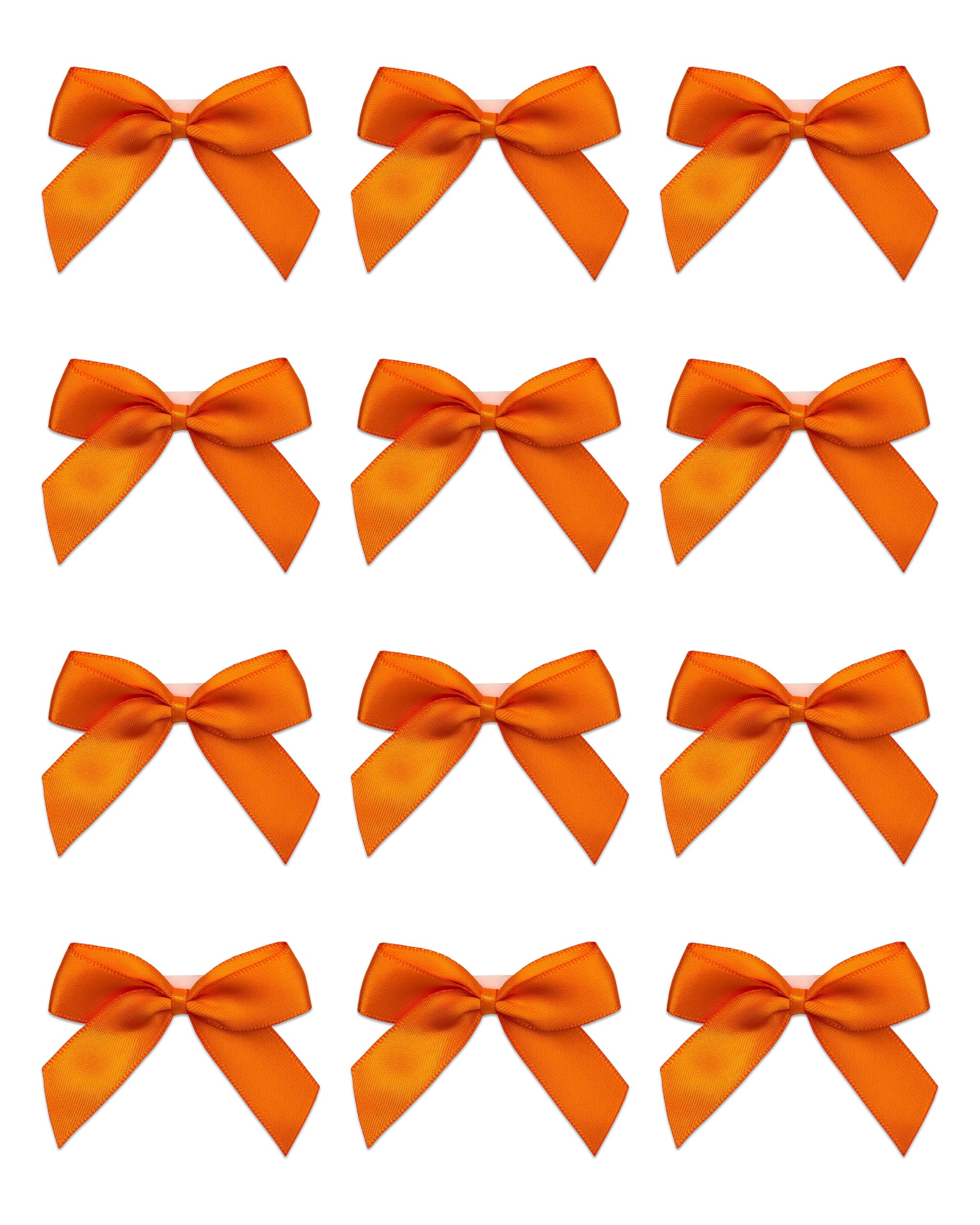 Italian Options Small Satin Ribbon Bows, Self Adhesive Bow Decorations for Crafts, Gift Wrap, Hampers, Hair Bows, Wedding Stationery, Floristry, Christmas, Cakes, Crafting, Orange, 24 Pack, 5 cm