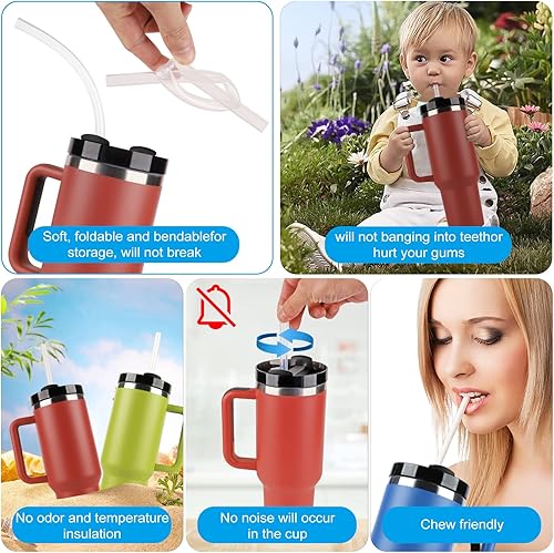 Miniatura 5 de Paquete de 6 popotes de repuesto de silicona para vasos Stanley 20, 30, 40 onzas, popotes reutilizables compatibles con vaso Stanley de 40 onzas,