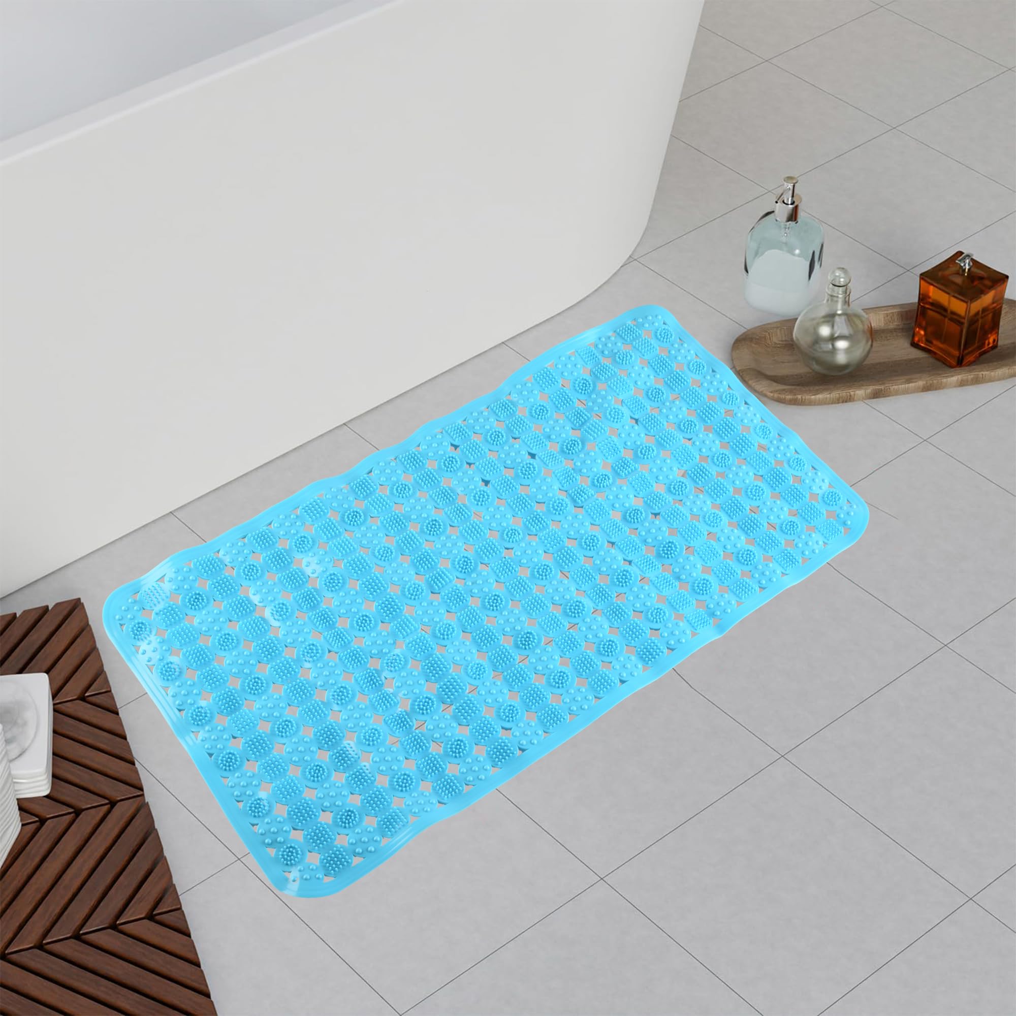 Amazon Brand - Solimo Bath Mat | PVC Material | Anti-Skid & Slip-Resistant | Shower & Bathtub Mat (Blue) (65 x 35 x 1 cm)