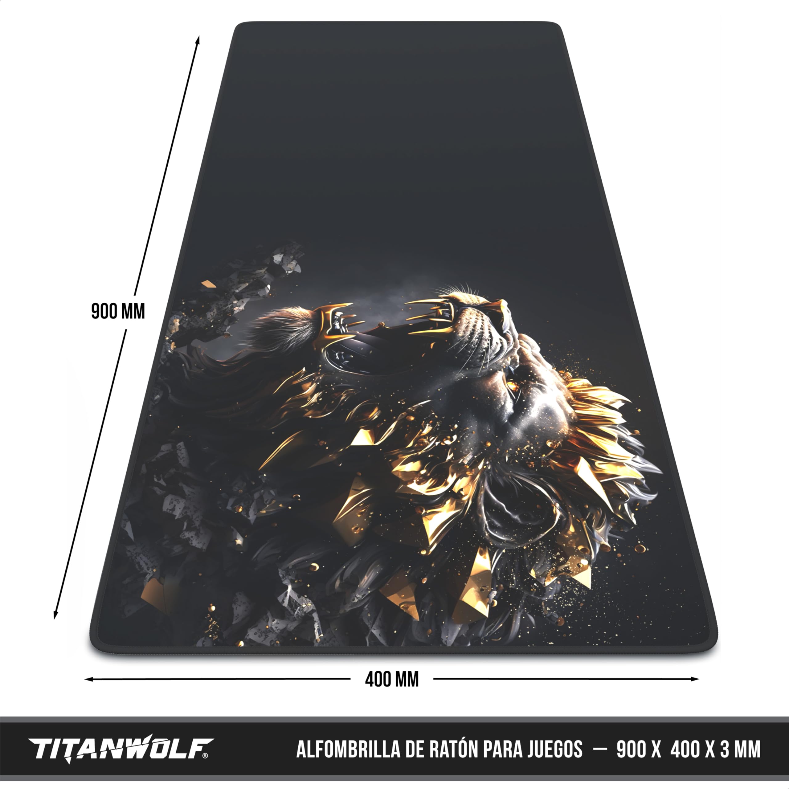 TITANWOLF – Alfombrilla Gaming XXL para ratón 900x400 – Mouse Pad - Precisión y Velocidad - Parte Inferior de Goma para una sujeción Estable - Antideslizante, Resistente al Agua – Gold Lion