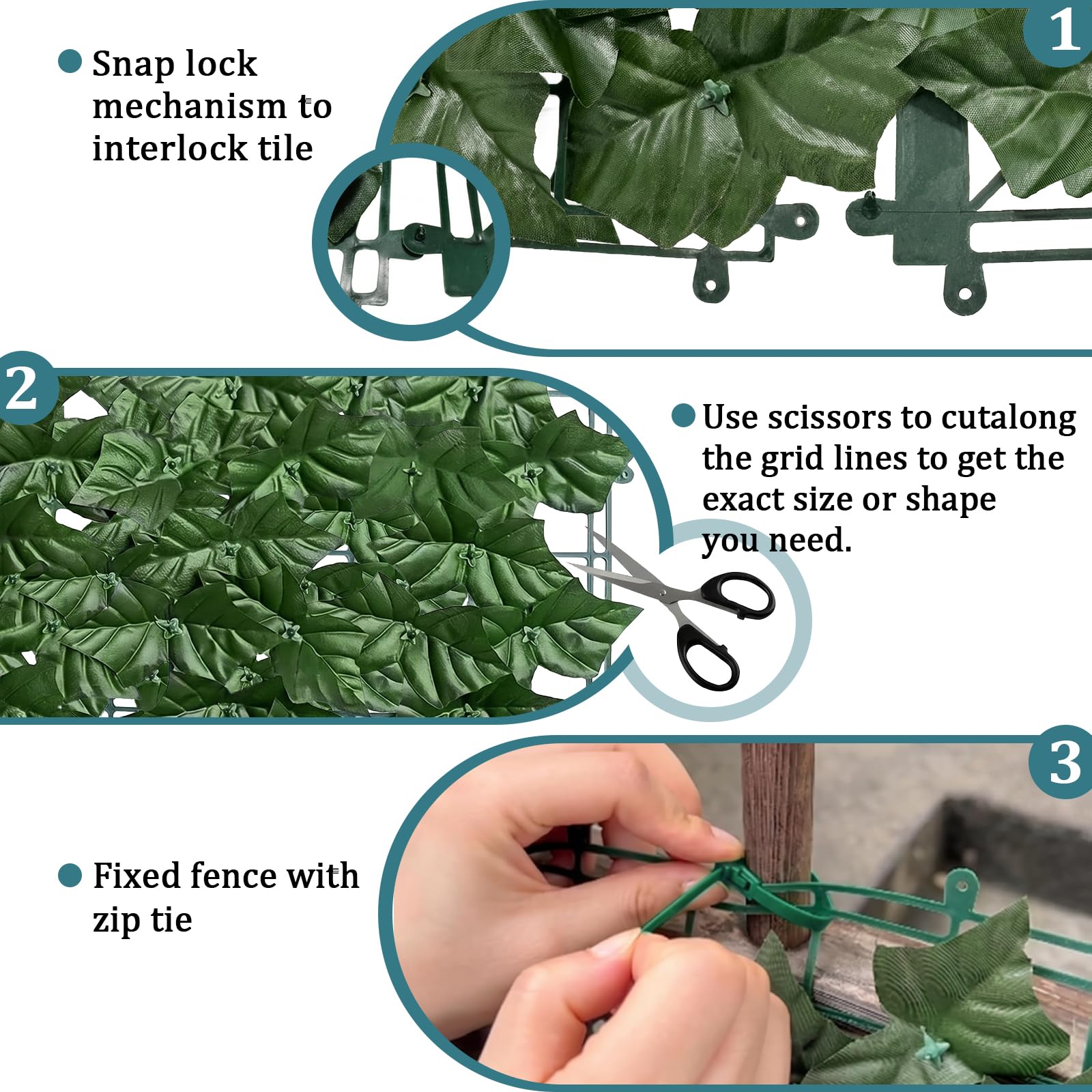 Edera artificiale in resina UV per la privacy, 2,4 x 1,8 m, verde finto per balcone, giardino, patio, cortile e decorazione da parete per interni/esterni, verde
