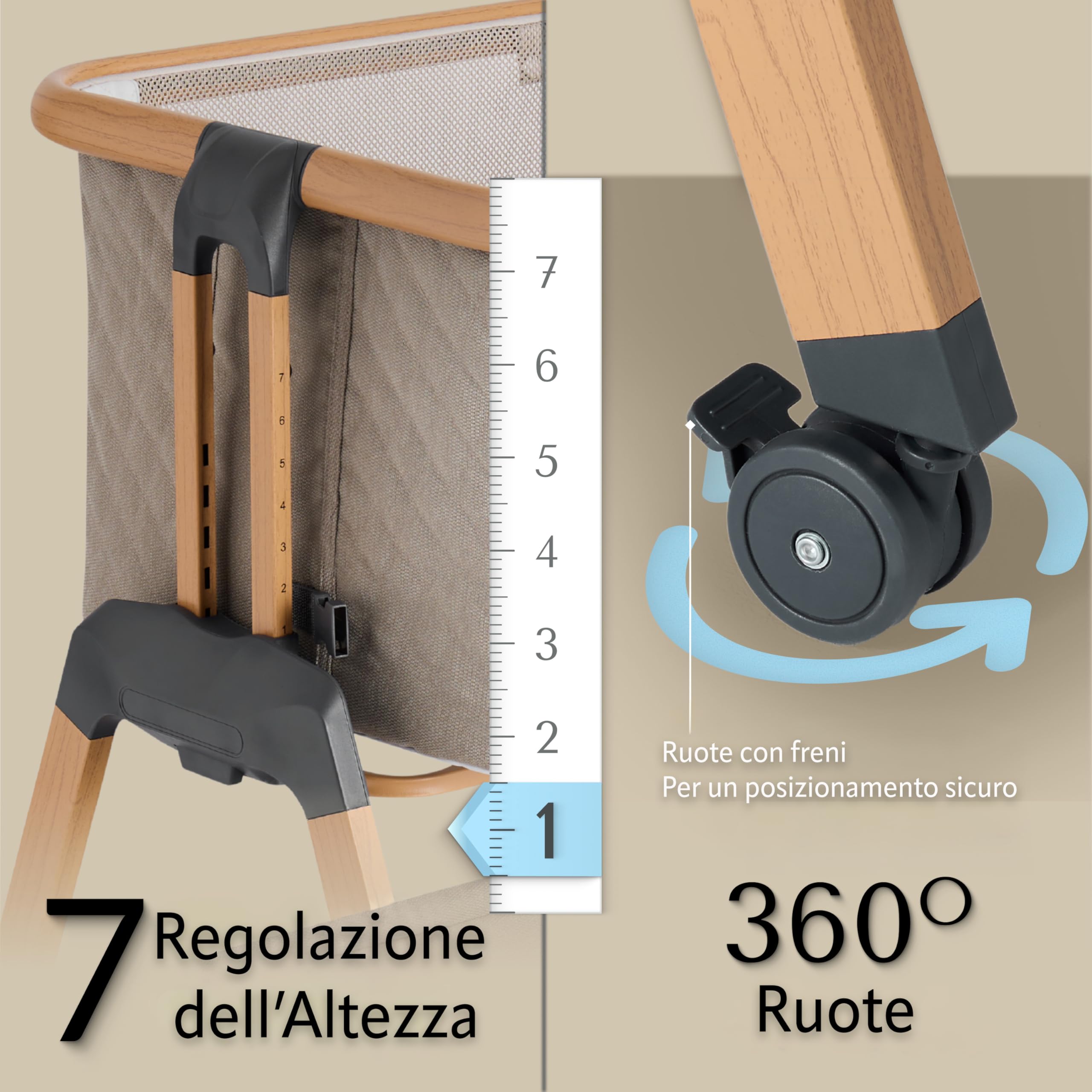 Love For Sleep SnooBee Culla Neonato Co-Sleeping Regolabile in Altezza – Lettino Next To Me con Materasso, 6 Livelli, Ruote con Freno, Mesh Traspirante, Zanzariera, Pieghevole con Borsa (0–6 mesi)