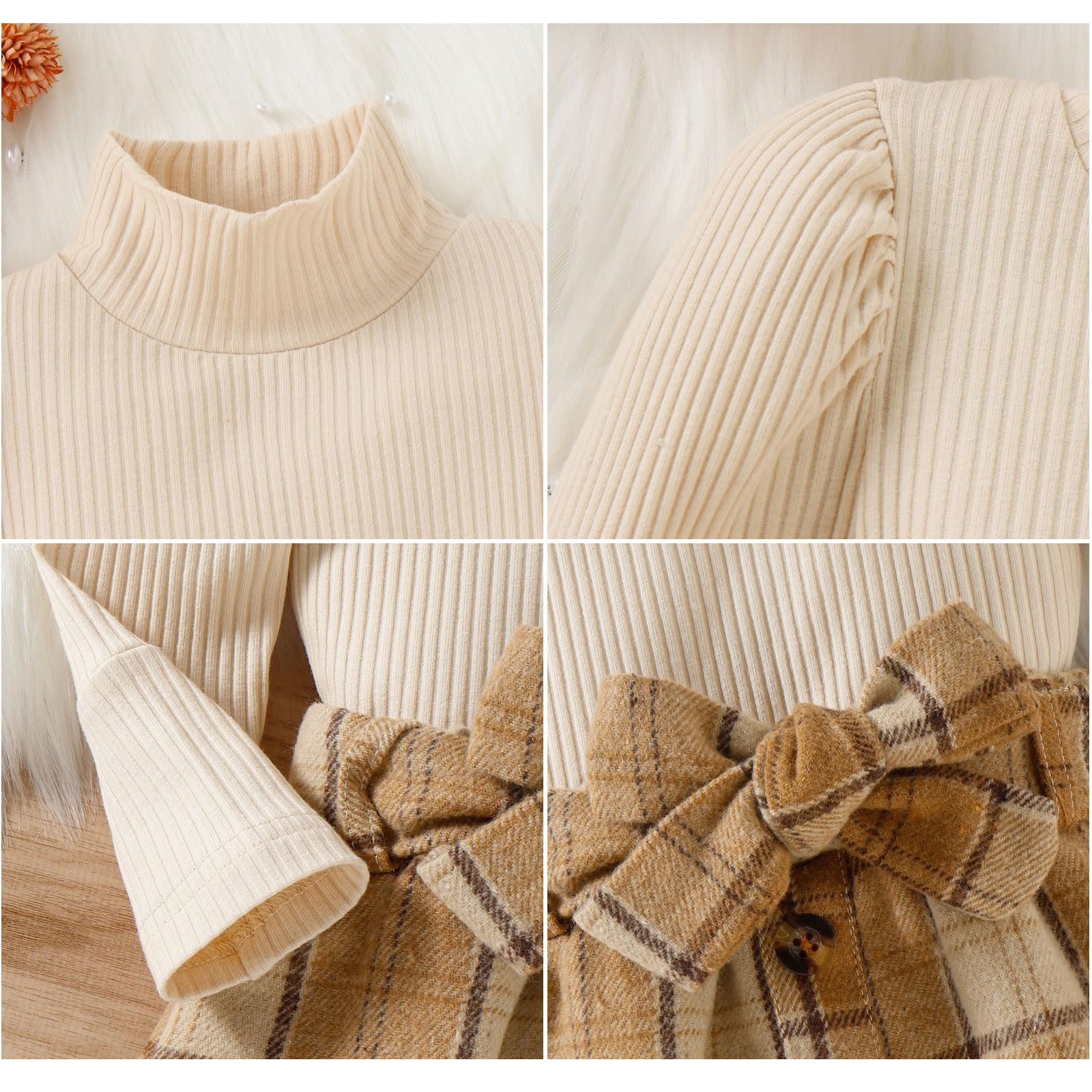AMAWMW Ropa de otoño e invierno para niña, camisa de manga larga con volantes, mini falda de pana, vestido acampanado para niña